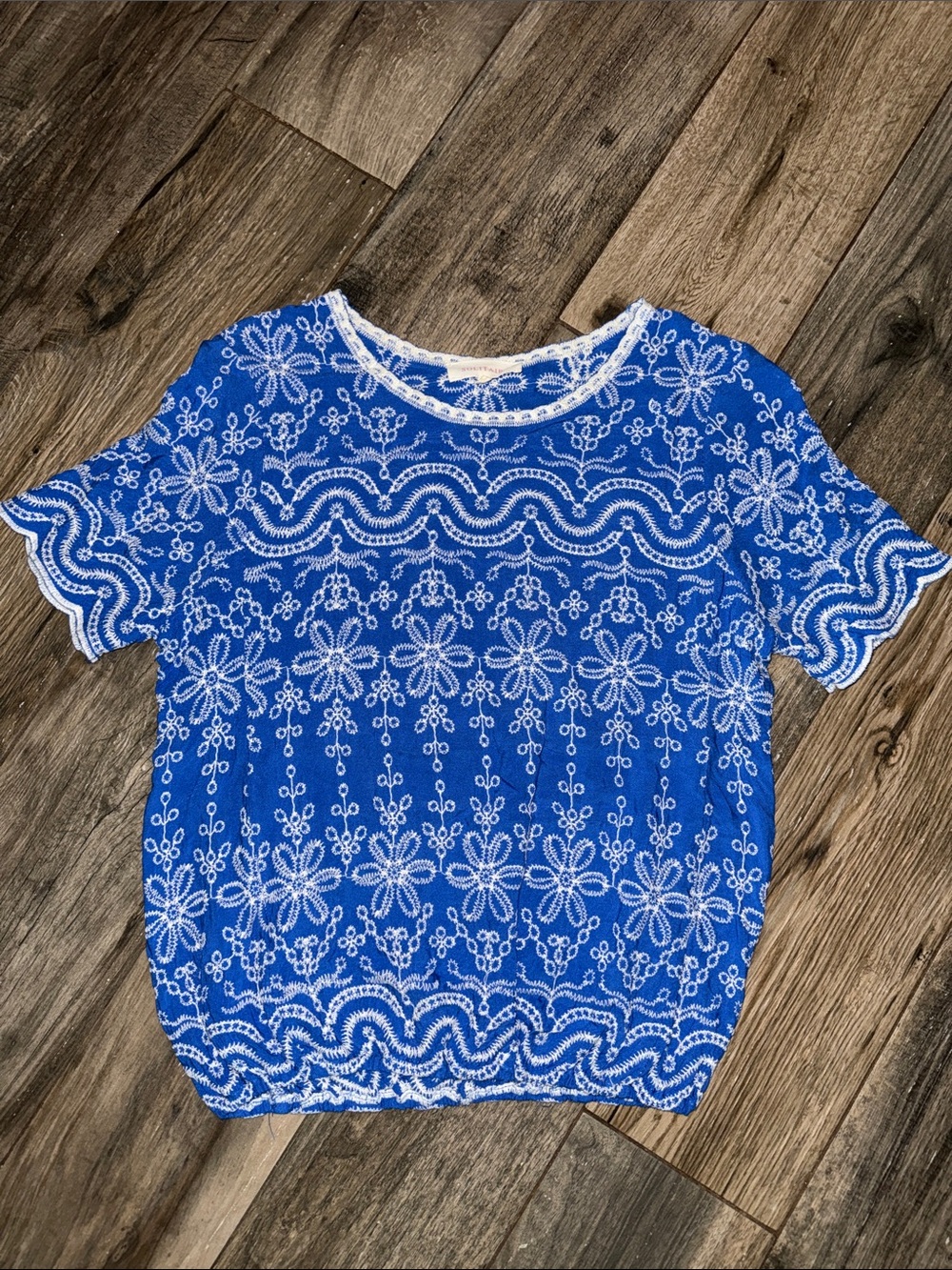Solitaire Royal Blue Short Sleeve Embroidered Top